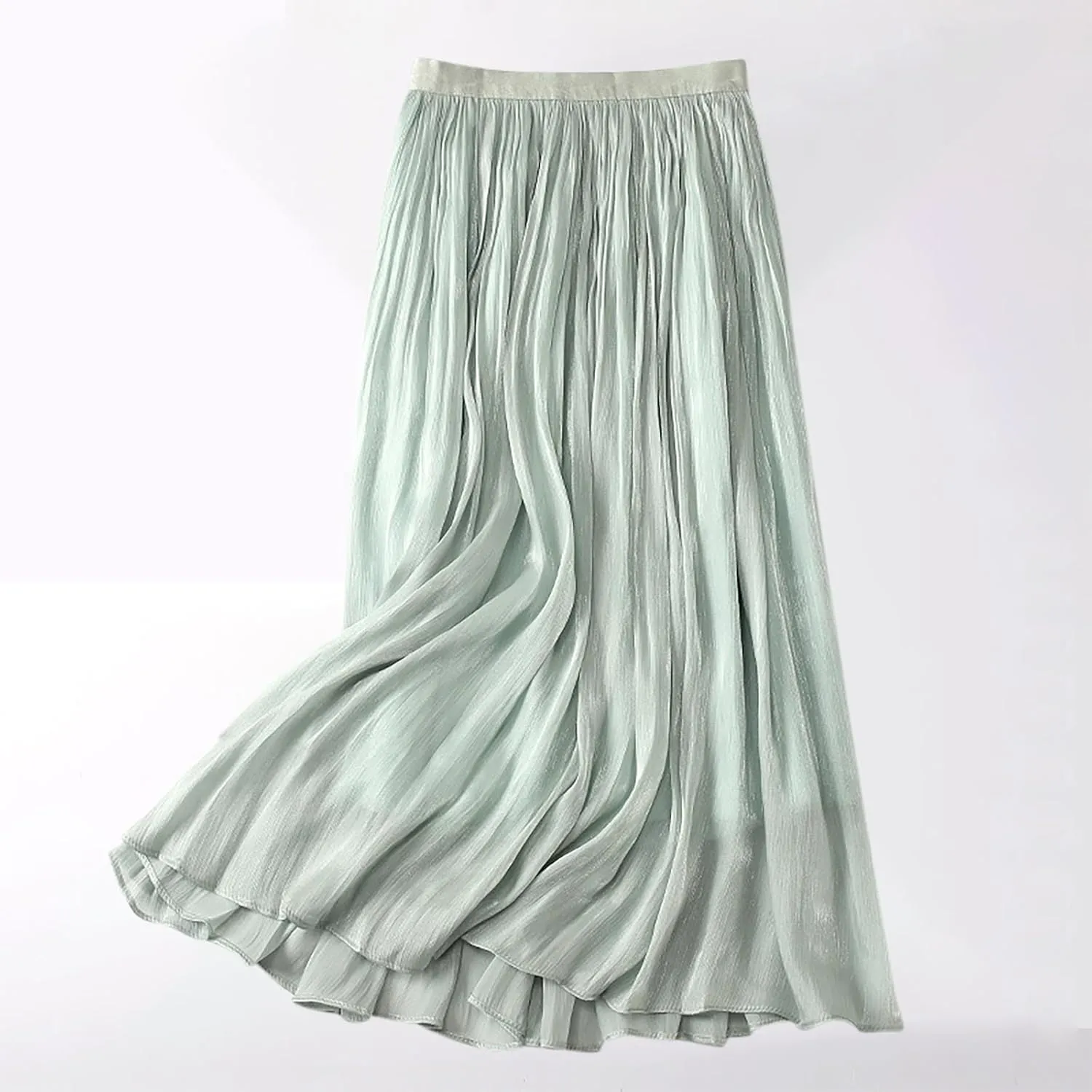 FZYLQY Plus Size Pleated Flare Midi Skirts for Women High Waisted Ruffle Boho Summer Beach Skirt Mid Length A Line Skirts