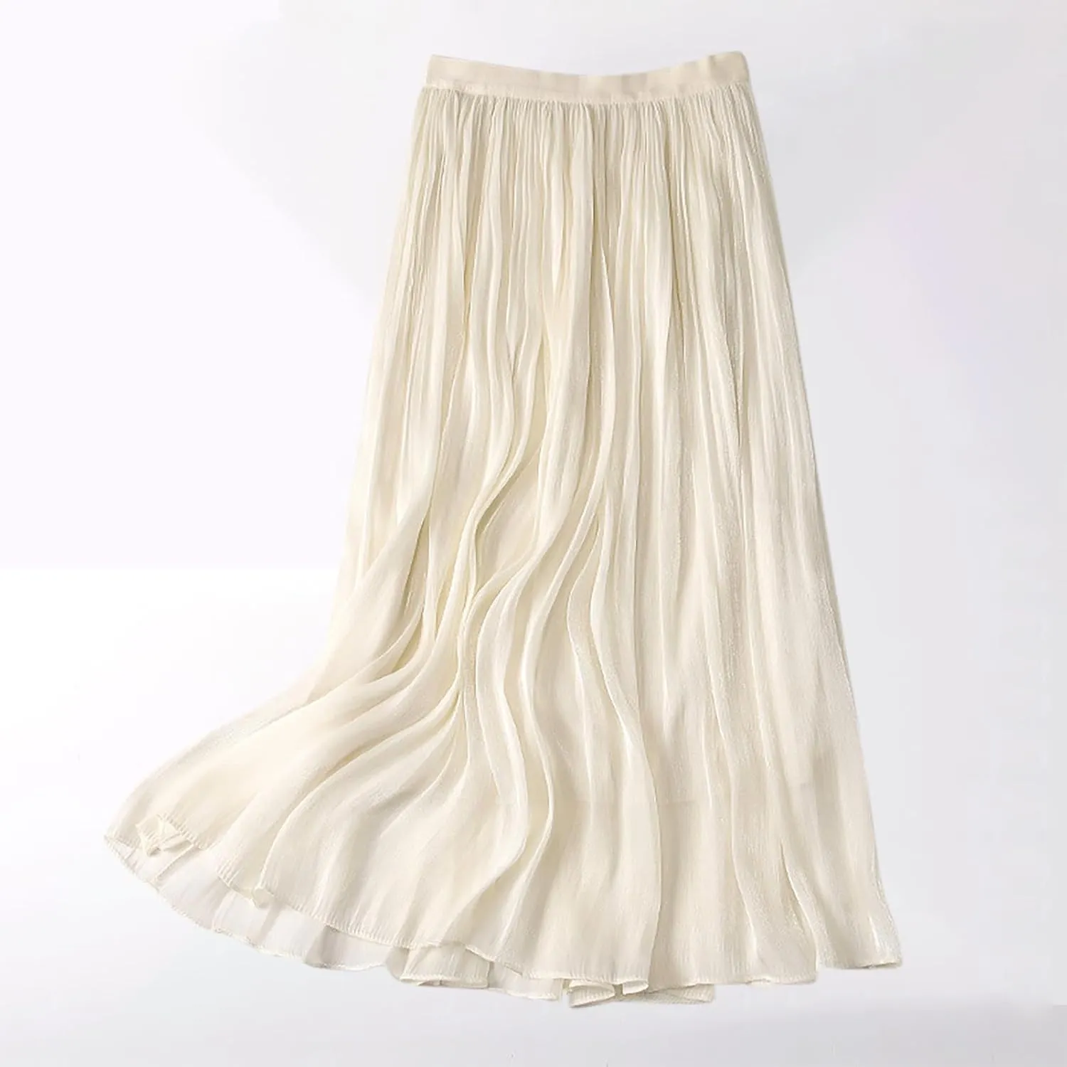 FZYLQY Plus Size Pleated Flare Midi Skirts for Women High Waisted Ruffle Boho Summer Beach Skirt Mid Length A Line Skirts