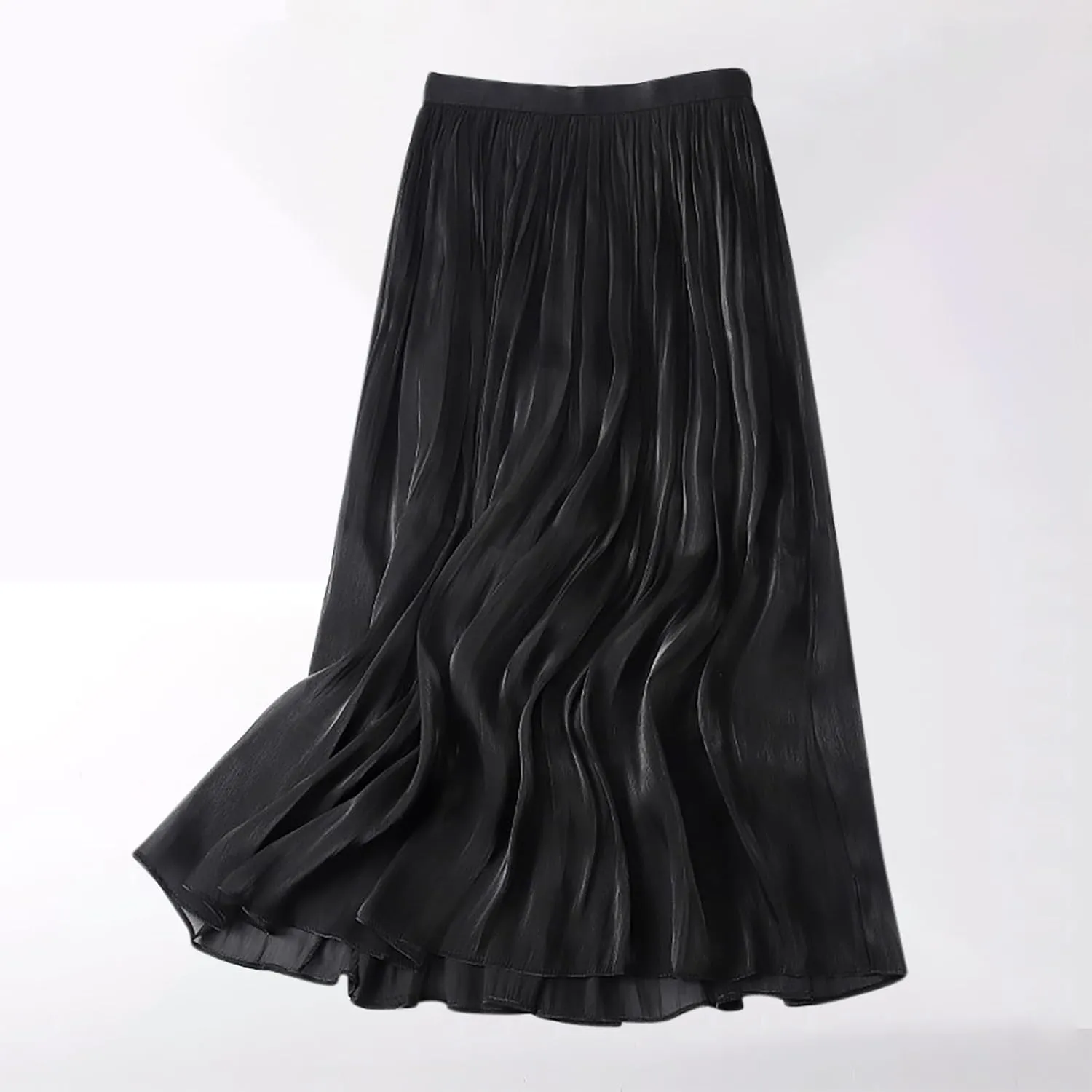 FZYLQY Plus Size Pleated Flare Midi Skirts for Women High Waisted Ruffle Boho Summer Beach Skirt Mid Length A Line Skirts