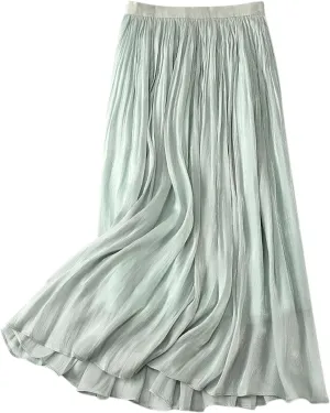 FZYLQY Plus Size Pleated Flare Midi Skirts for Women High Waisted Ruffle Boho Summer Beach Skirt Mid Length A Line Skirts
