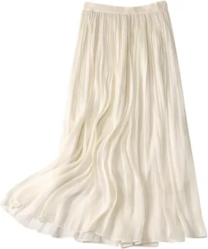 FZYLQY Plus Size Pleated Flare Midi Skirts for Women High Waisted Ruffle Boho Summer Beach Skirt Mid Length A Line Skirts