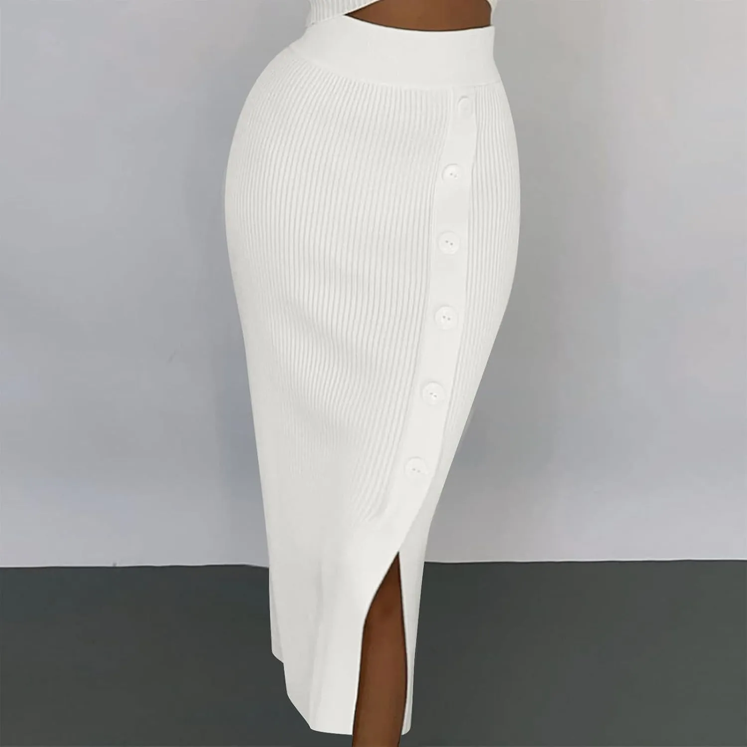 FZYLQY Slim Fit Ruched Pencil Skirts for Women High Waisted Elastic Band Bodycon Shirring Skirt Plus Size Skirt with Button