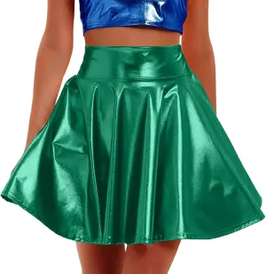 FZYLQY Women's Metallic Skirt High Waisted Holographic Pleated Skirt Sexy Ballet Dance Disco Skater Skirt Party Clubwear