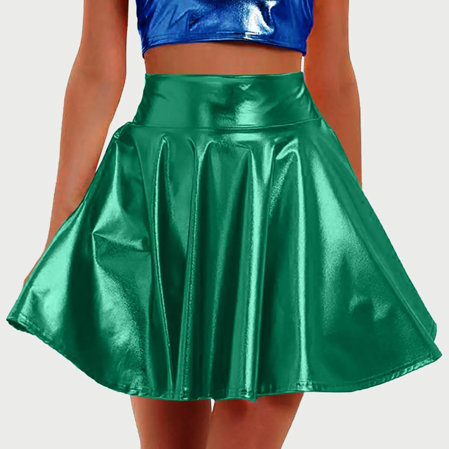 FZYLQY Women's Metallic Skirt High Waisted Holographic Pleated Skirt Sexy Ballet Dance Disco Skater Skirt Party Clubwear