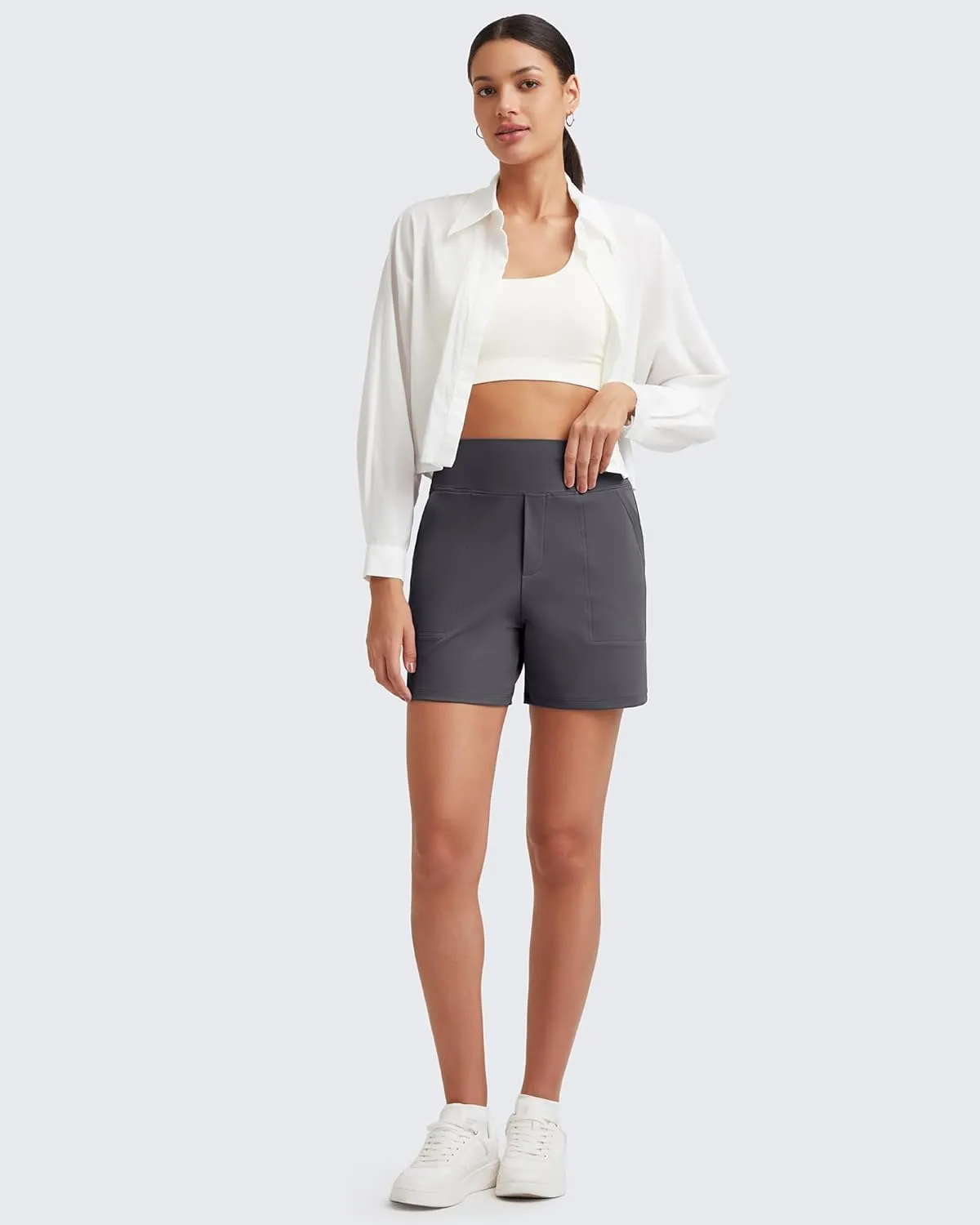 G4Free Women's 5'' Athletic Shorts High Waisted Running Yoga Shorts Summer Casual Shorts with Pockets