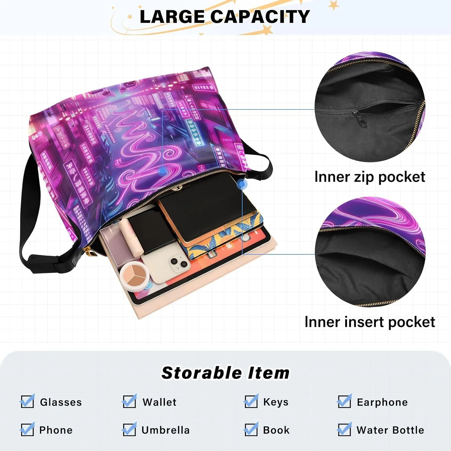 GAIGEO Pineapple Womens Shoulder Bags Crossbody, Vegan Crossbody Bag, Wide Strap Crossbody Bag