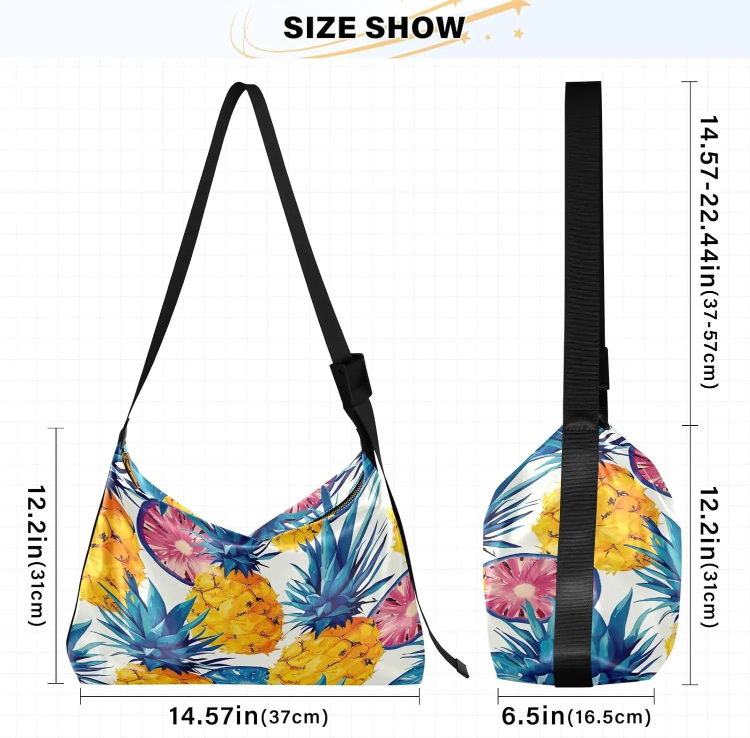 GAIGEO Pineapple Womens Shoulder Bags Crossbody, Vegan Crossbody Bag, Wide Strap Crossbody Bag