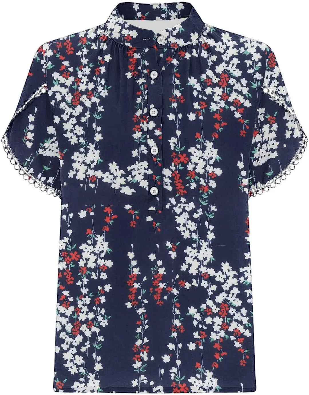 Generic 2024 Boho Floral Tops Womens Tops Summer Casual V Neck Short Sleeve Shirts Dressy Elegant Flowy Ruched Blouses Trendy