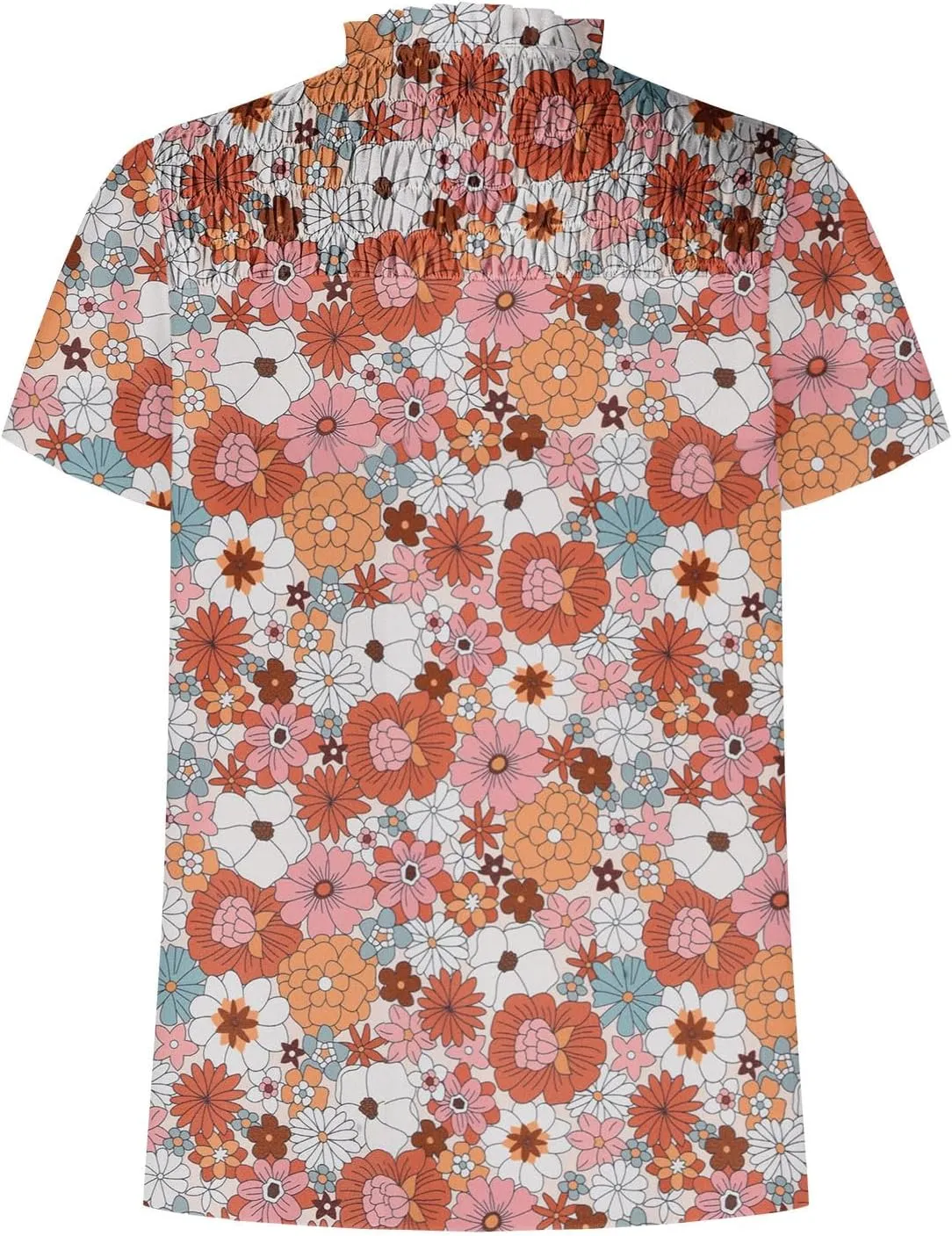 Generic 2024 Boho Floral Tops Womens Tops Summer Casual V Neck Short Sleeve Shirts Dressy Elegant Flowy Ruched Blouses Trendy