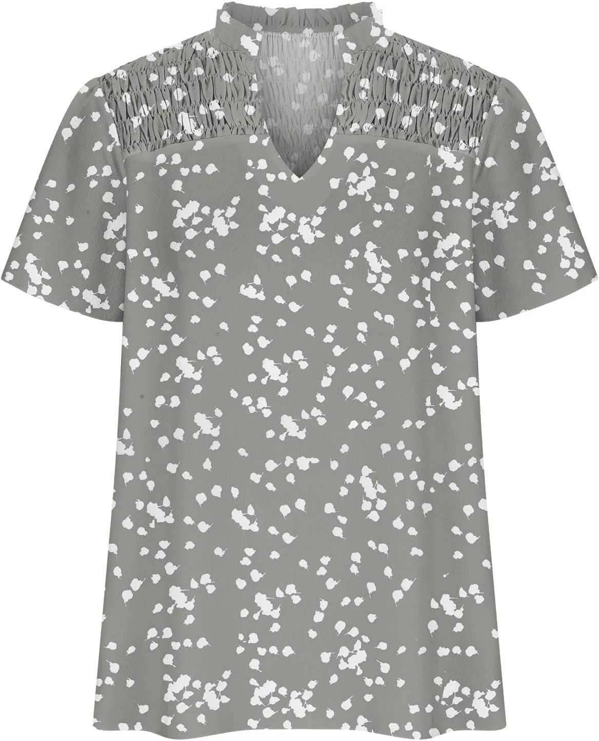 Generic 2024 Boho Floral Tops Womens Tops Summer Casual V Neck Short Sleeve Shirts Dressy Elegant Flowy Ruched Blouses Trendy