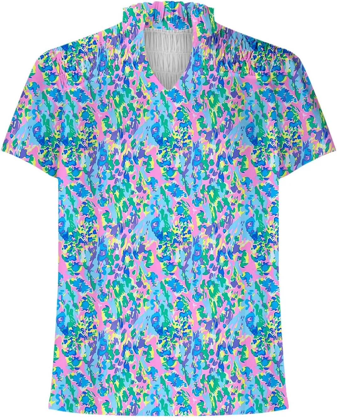 Generic 2024 Boho Floral Tops Womens Tops Summer Casual V Neck Short Sleeve Shirts Dressy Elegant Flowy Ruched Blouses Trendy