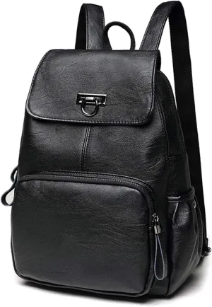 Genuine Leather Backpack Women Fashion Daypack Ladies Waterproof Rucksack for Work Shopping Travel Knapsack Black