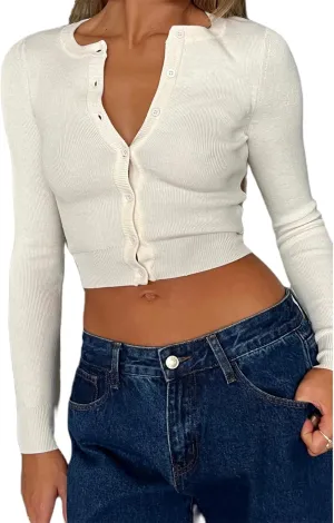 Giraropa Women's 2024 Cropped Cardigan Long Sleeve Button Down Lightweight Shrug Ribbed Knit Sweater Tops