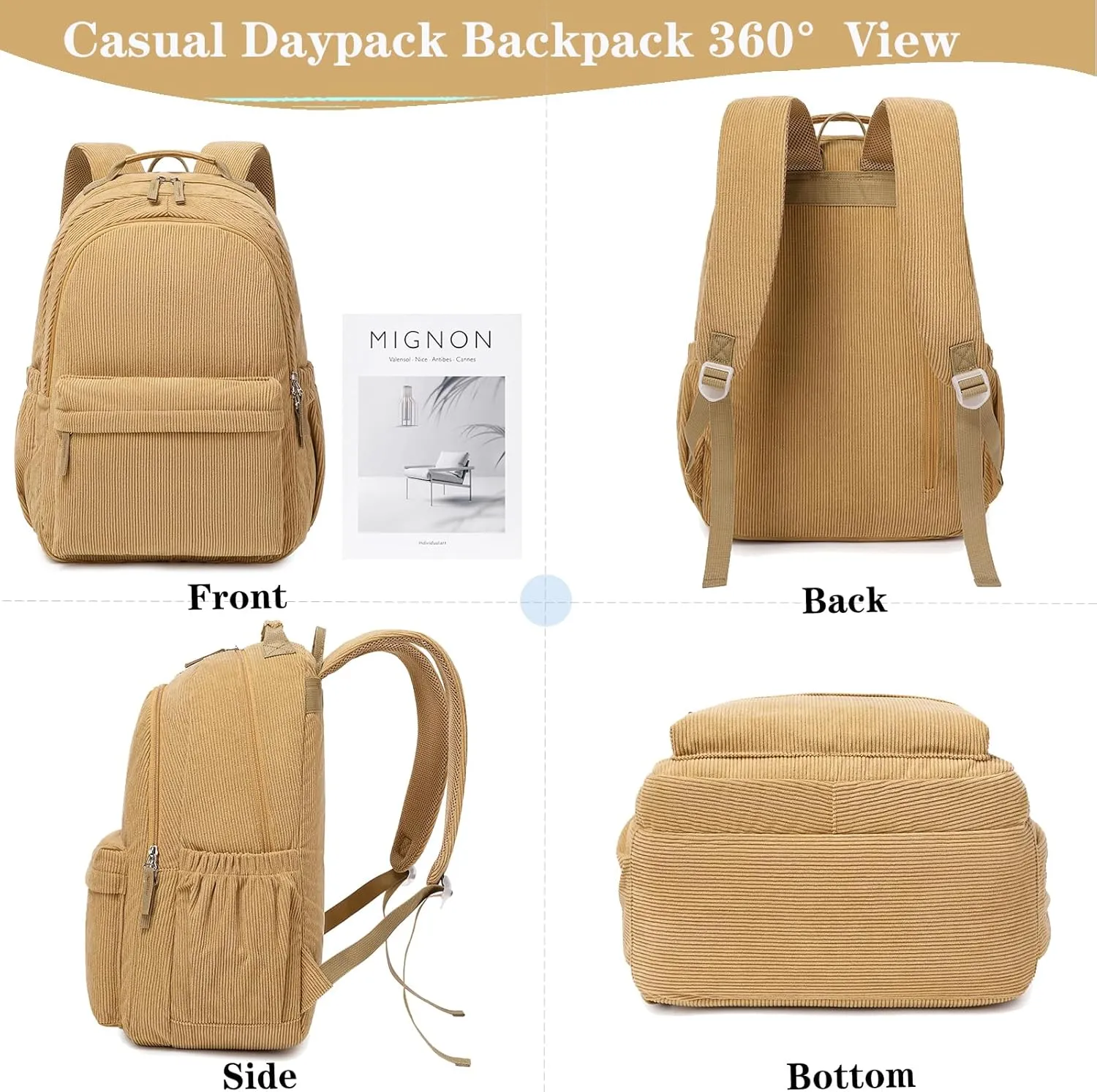Girls Backpack School Backpack for Teens Elementary High College School Corduroy Laptop Bags Casual Travel Daypacks Lightweight