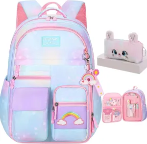 Girls Backpack, School Backpacks Rainbow Student Backpa,Kawaii Kids Backpack,Book Bag for Elementary Primary School