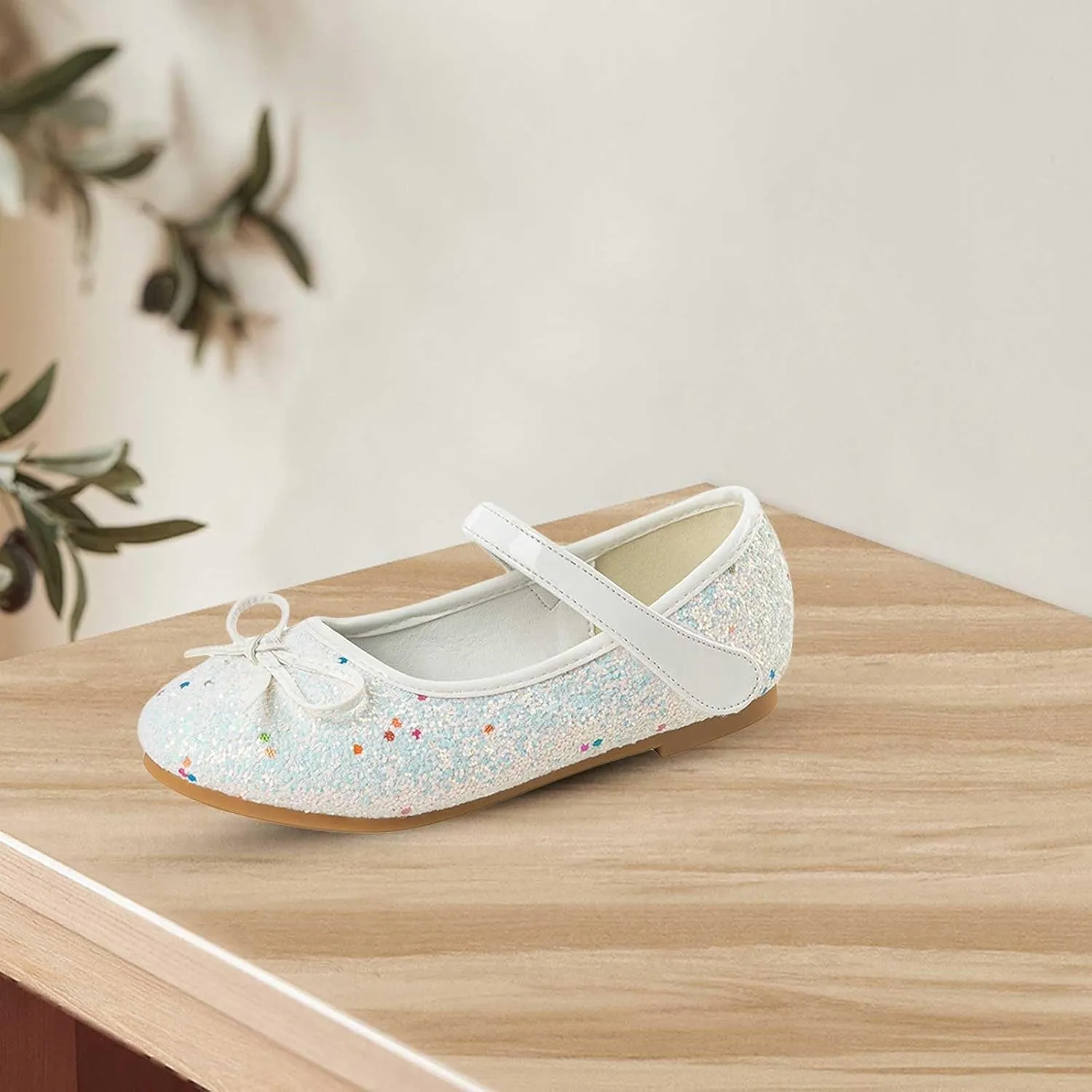 Girls Dress Shoes Princess Glittery Bowknot Low Heel Shoes for Toddler Little Girl Mary Jane Low Heels Footwear