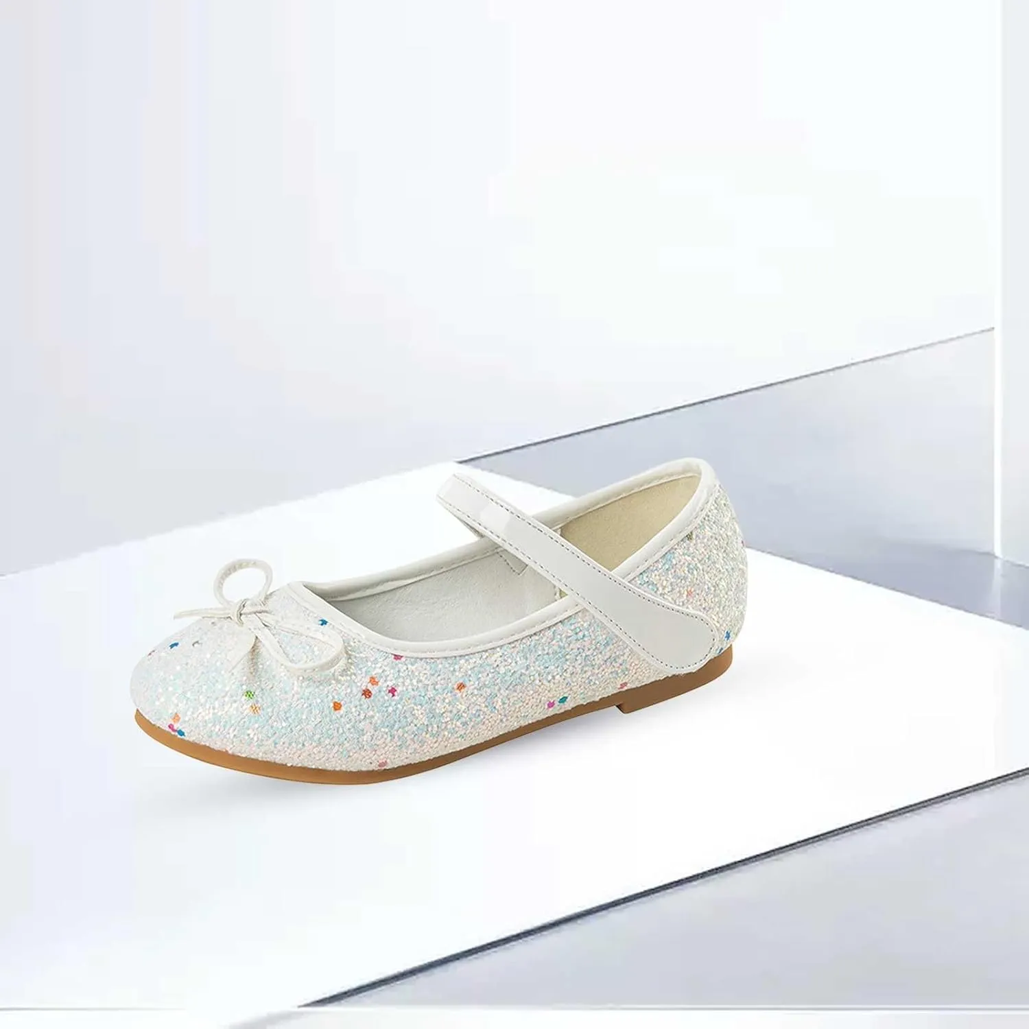 Girls Dress Shoes Princess Glittery Bowknot Low Heel Shoes for Toddler Little Girl Mary Jane Low Heels Footwear