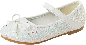 Girls Dress Shoes Princess Glittery Bowknot Low Heel Shoes for Toddler Little Girl Mary Jane Low Heels Footwear