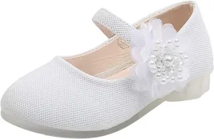 Girls Mary Jane Flats with Flower Low Heels Pump Flower Girl Dress Shoes Toddler Girls School Party Wedding Shoes