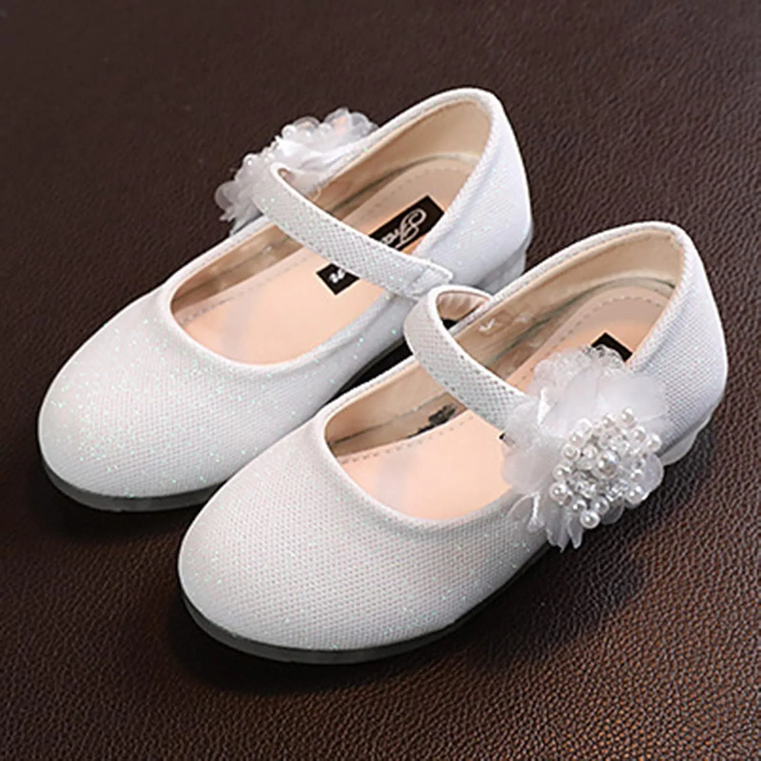 Girls Mary Jane Flats with Flower Low Heels Pump Flower Girl Dress Shoes Toddler Girls School Party Wedding Shoes