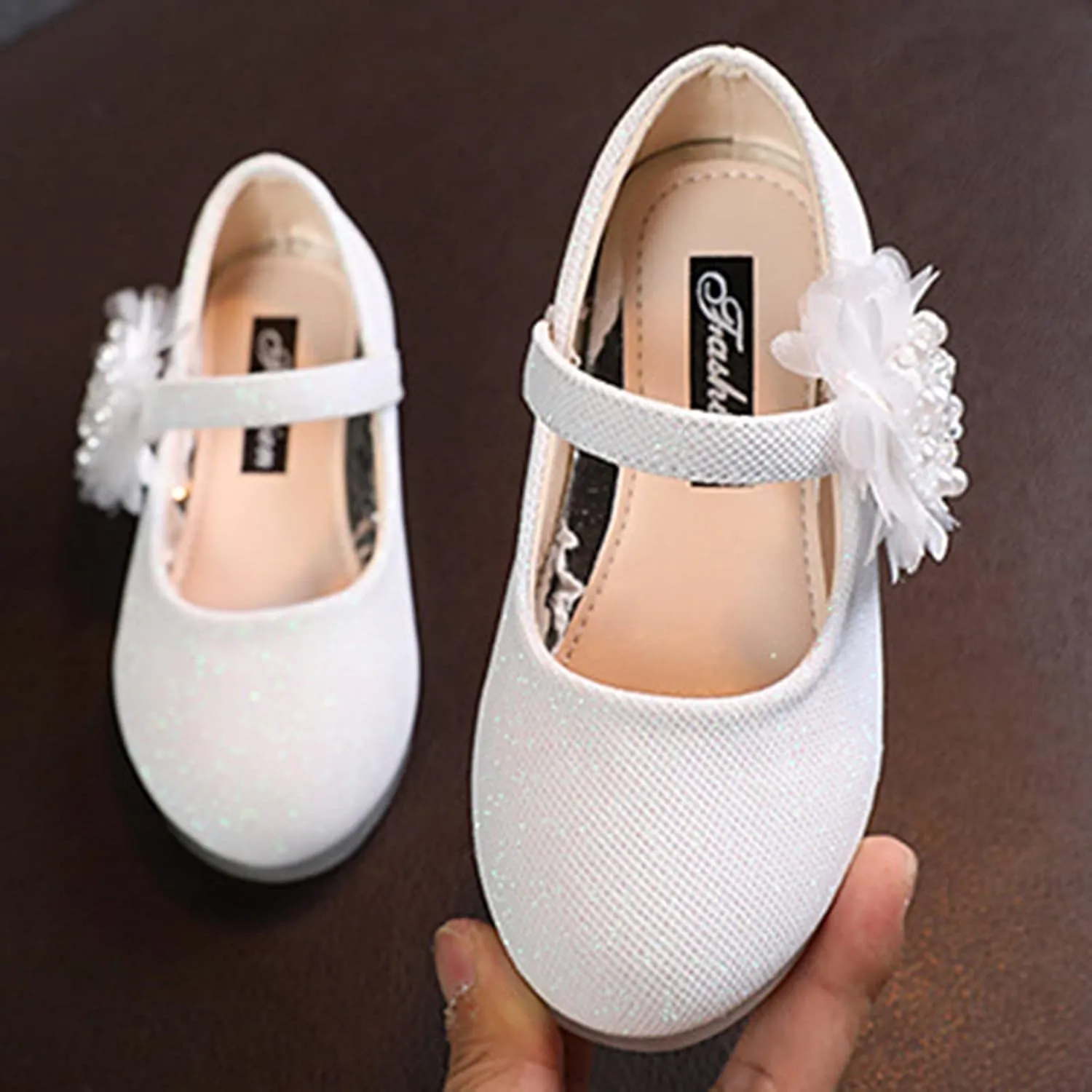 Girls Mary Jane Flats with Flower Low Heels Pump Flower Girl Dress Shoes Toddler Girls School Party Wedding Shoes