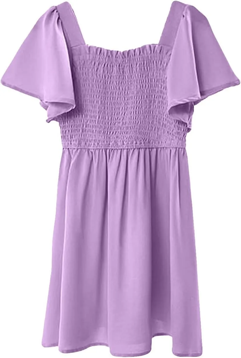 Girls Summer Dress Pleated Sleeve Dress A-Line Party Dresses Bohemian Formal Dresses for Weddings 5-14 Years