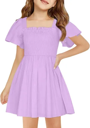 Girls Summer Dress Pleated Sleeve Dress A-Line Party Dresses Bohemian Formal Dresses for Weddings 5-14 Years