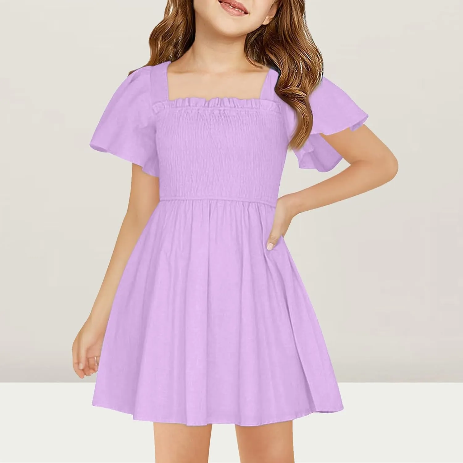 Girls Summer Dress Pleated Sleeve Dress A-Line Party Dresses Bohemian Formal Dresses for Weddings 5-14 Years