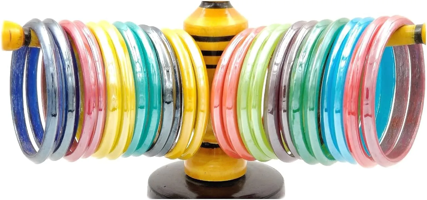 Glossy Finish Glass Bangles for Women 12 Multi Colours Pairs Size 2-10 to 2-0 (Pack Of 24 Bangles)