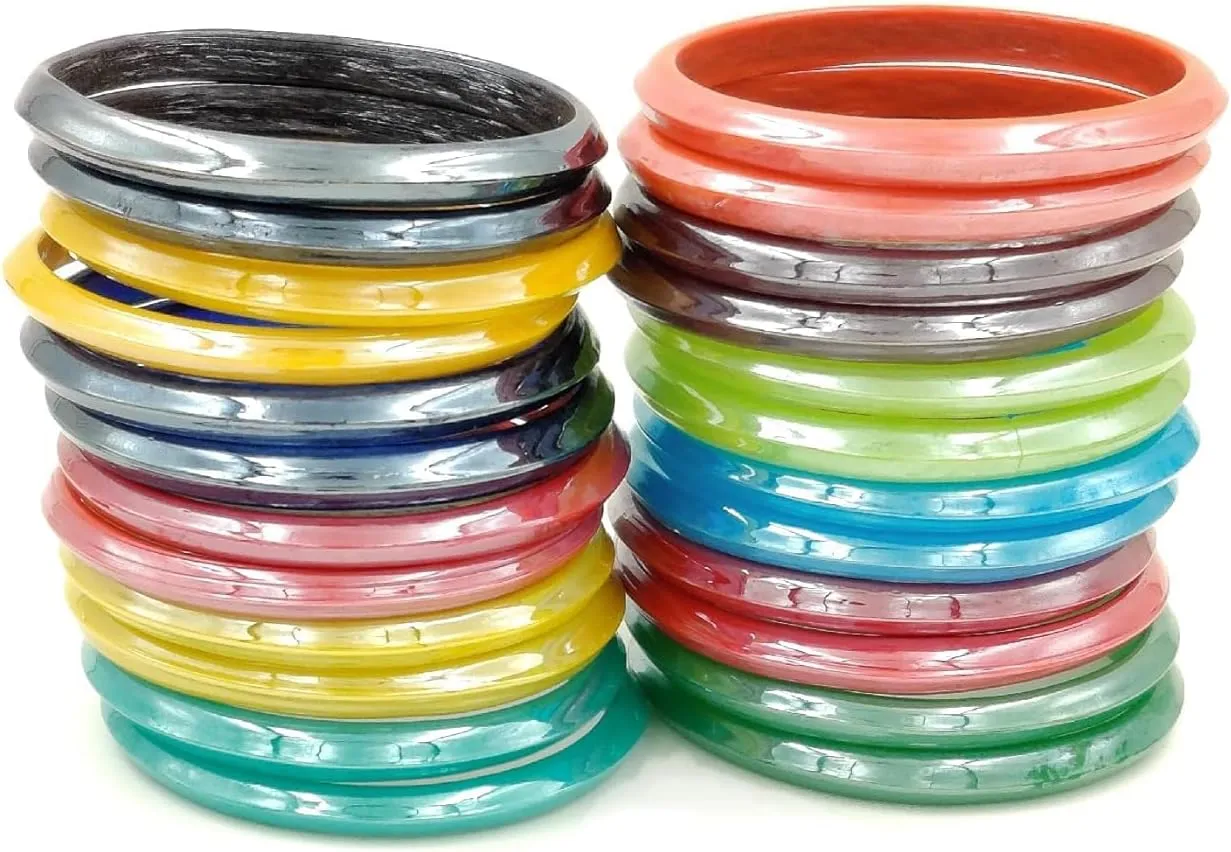 Glossy Finish Glass Bangles for Women 12 Multi Colours Pairs Size 2-10 to 2-0 (Pack Of 24 Bangles)
