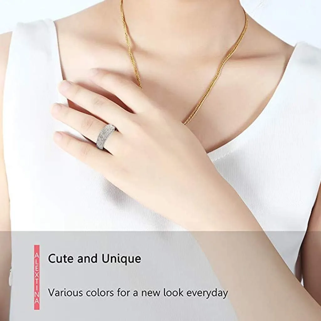 Gold Plated Cubic Zirconia Statement Rings for Women,Wide Eternity Stackable Wedding Band for Her Fashion Statement Jewelry