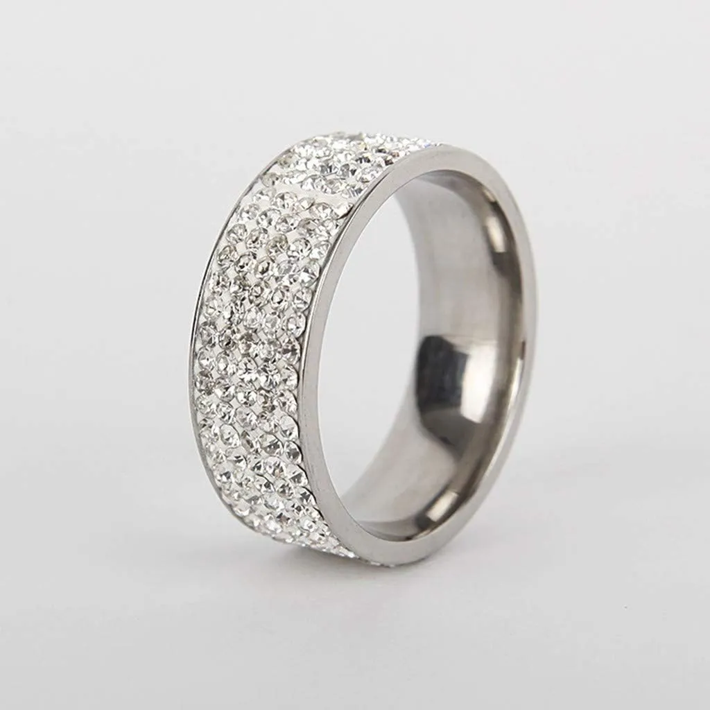 Gold Plated Cubic Zirconia Statement Rings for Women,Wide Eternity Stackable Wedding Band for Her Fashion Statement Jewelry