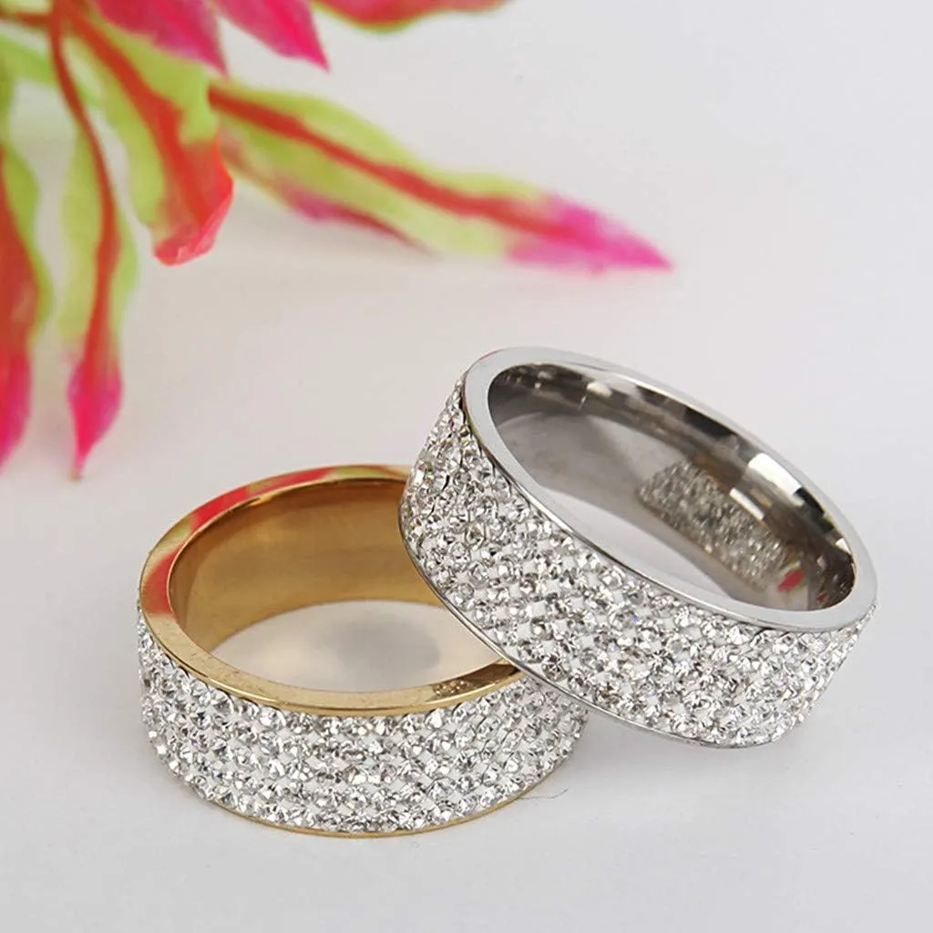 Gold Plated Cubic Zirconia Statement Rings for Women,Wide Eternity Stackable Wedding Band for Her Fashion Statement Jewelry