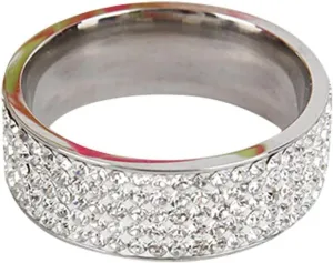 Gold Plated Cubic Zirconia Statement Rings for Women,Wide Eternity Stackable Wedding Band for Her Fashion Statement Jewelry