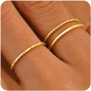 Gold Rings for Women Non Tarnish, Dainty 14K Gold Plated Stackable Thin Thumb Ring Set Trendy Pinky Wedding Bands Engagement Rings for Women Size 6-11