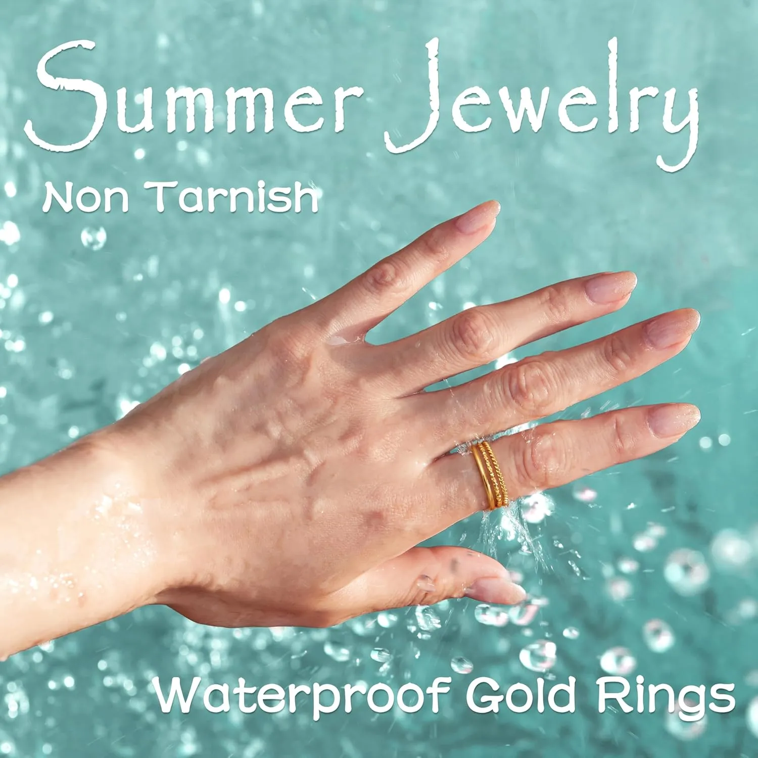 Gold Rings for Women Non Tarnish, Dainty 14K Gold Plated Stackable Thin Thumb Ring Set Trendy Pinky Wedding Bands Engagement Rings for Women Size 6-11