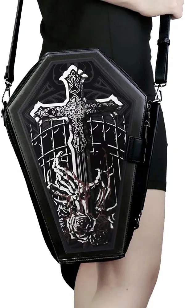 Gothic Crossbody Bag Steampunk Shoulder Bags Printed Faux Leather Satchel Handbag Black
