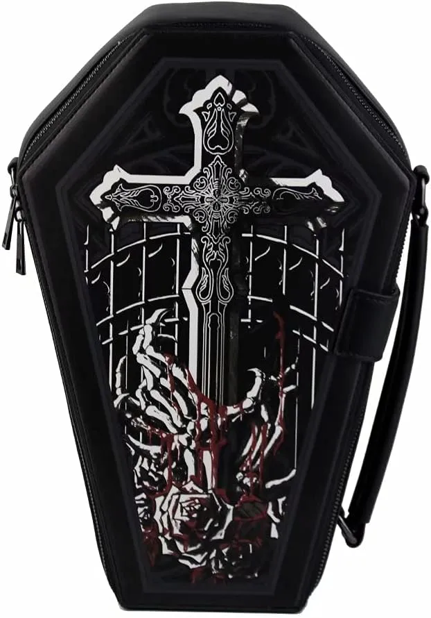 Gothic Crossbody Bag Steampunk Shoulder Bags Printed Faux Leather Satchel Handbag Black