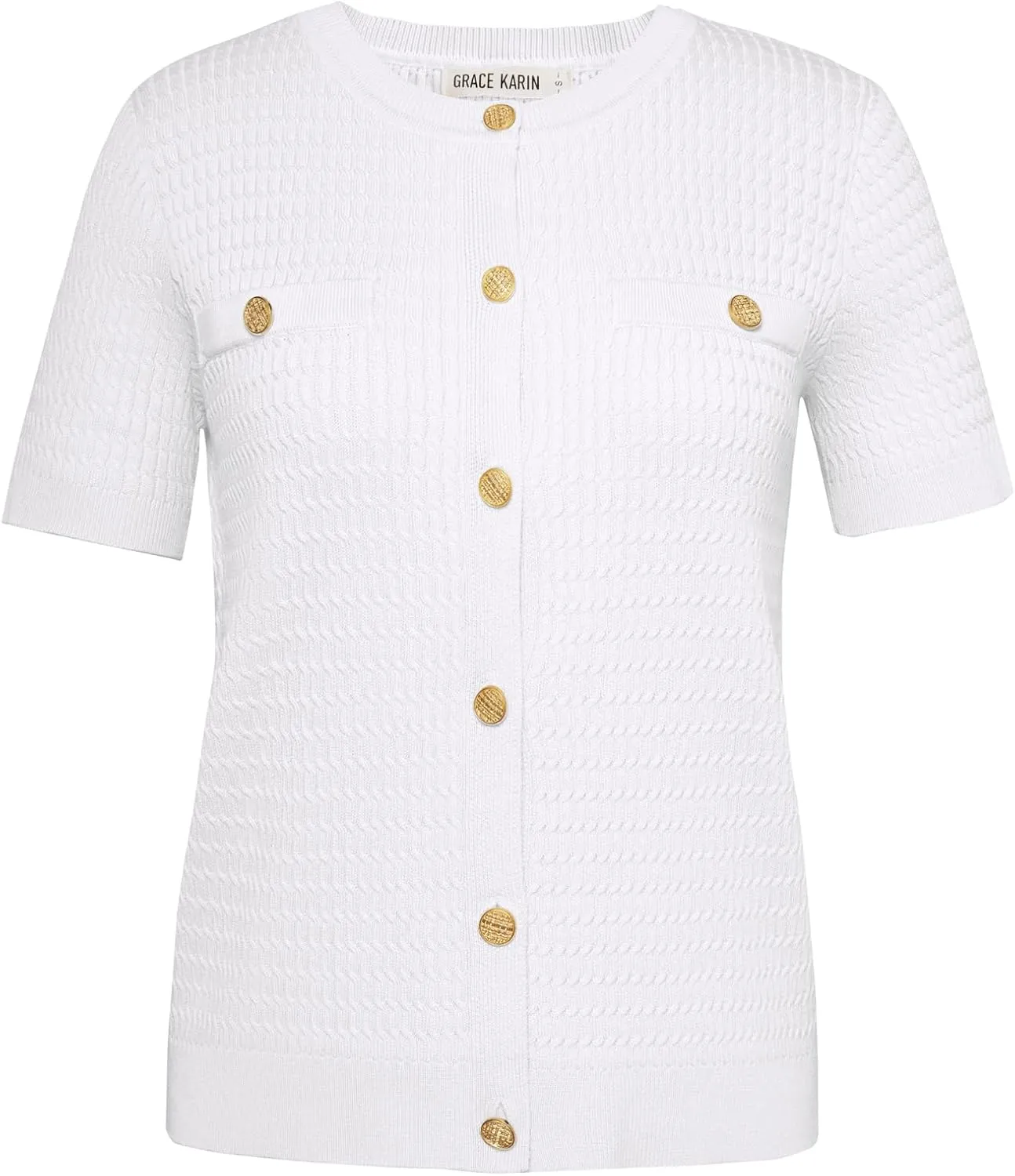 GRACE KARIN 2025 Women's Summer Short Sleeve Cardigan Sweaters Crew Neck Button Down Cropped Sweater Top