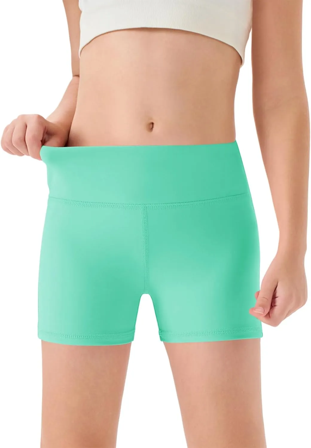 Haloumoning Girls Athletic Shorts Kids High Waisted Yoga Dance Biker Shorts Comfy Gymnastics Shorts 5-14Y