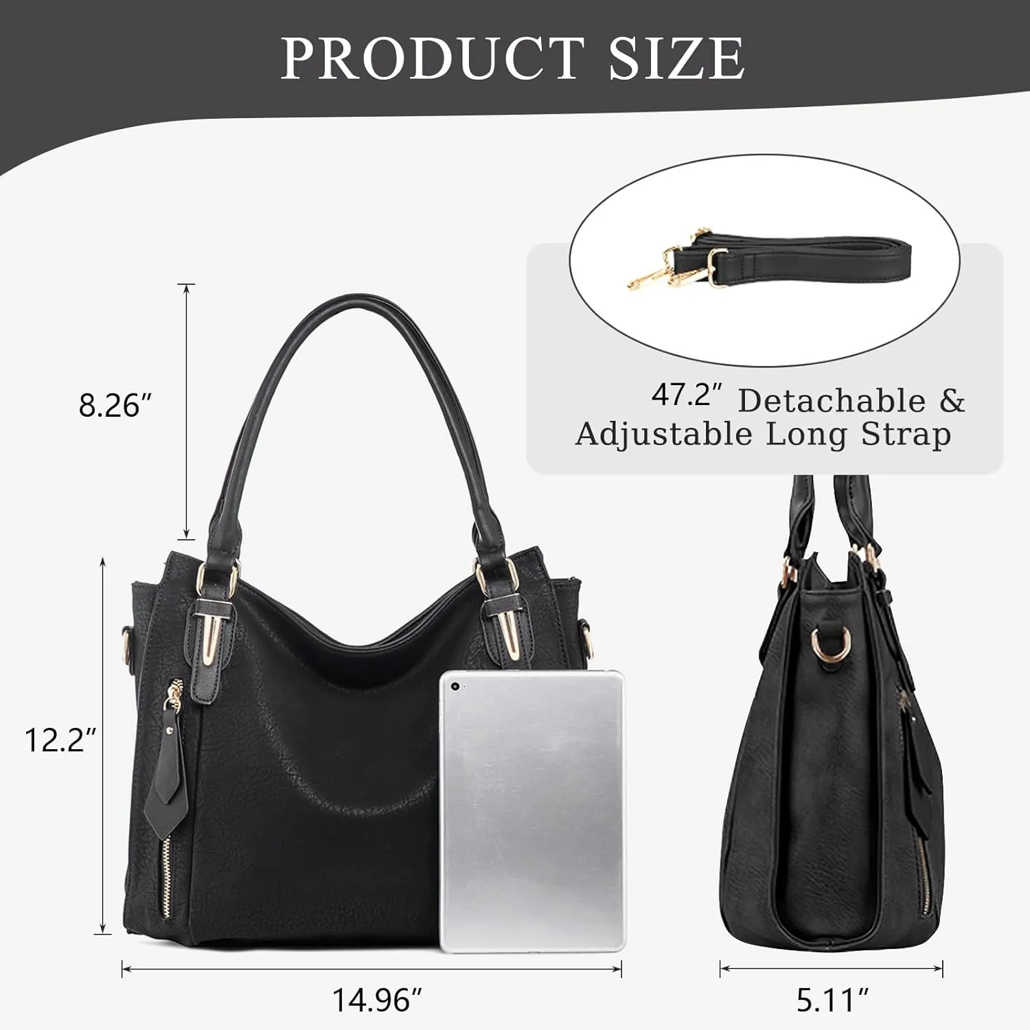 Handbags for Women Faux Leather Top Handle Shoulder Bags with Detachable Strap Medium Size