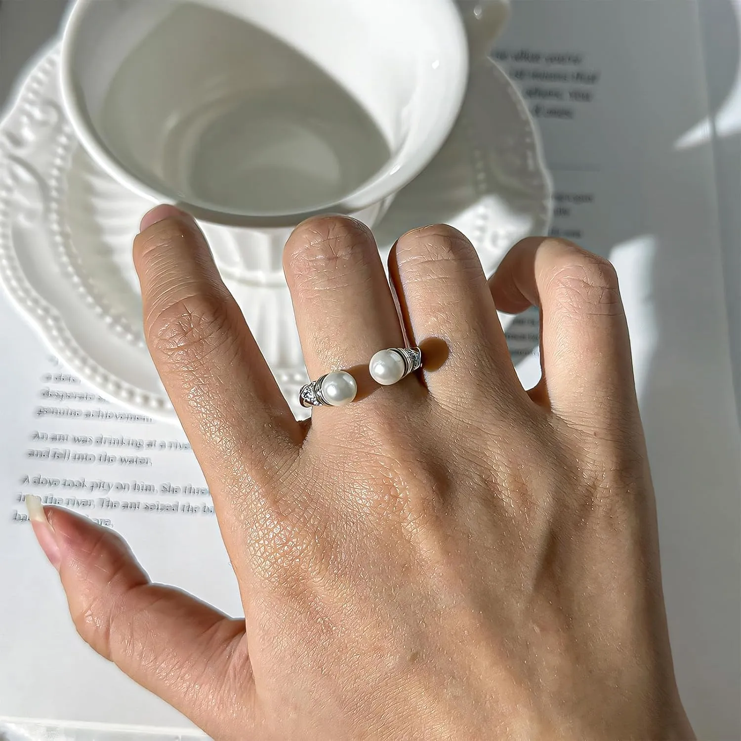 Handmade 925 Sterling Silver Rings For Women Elegant Pearl Rings Cable Wire Rings Twist Rope Rings Open Adjustable Rings For Women Simple Dainty Little Rings Minimalist Stackable Rings Christmas Gifts