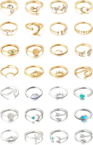 Harry and Henry Stackable Rings for Women Gifts Trendy Stuff Simple Star Moon knuckle Rings Set Boho Cute Rings for Women Stocking Stuffers for Christmas Gifts 2024(Ring Set)