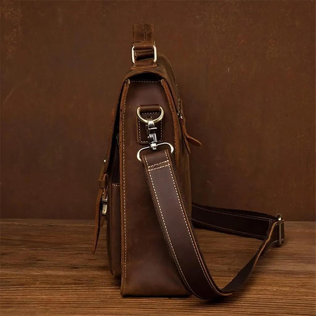 HBJWOV Leather Vintage Man Handbag Briefcase Men Shoulder Bags Brown Business 15.6 Inch Laptop Bag