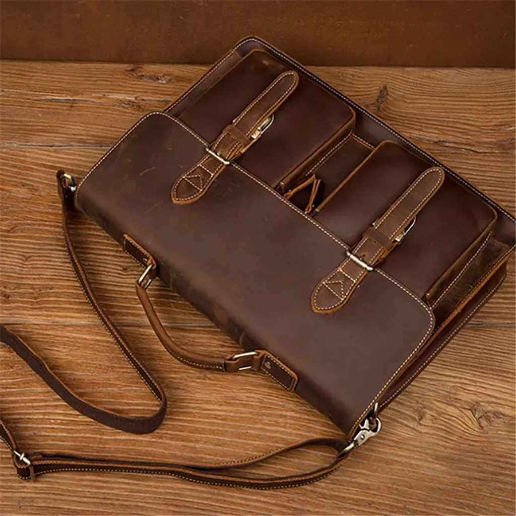 HBJWOV Leather Vintage Man Handbag Briefcase Men Shoulder Bags Brown Business 15.6 Inch Laptop Bag