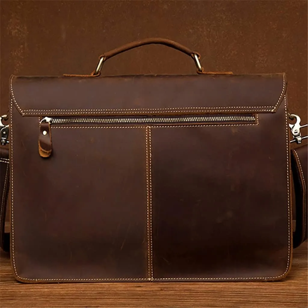HBJWOV Leather Vintage Man Handbag Briefcase Men Shoulder Bags Brown Business 15.6 Inch Laptop Bag