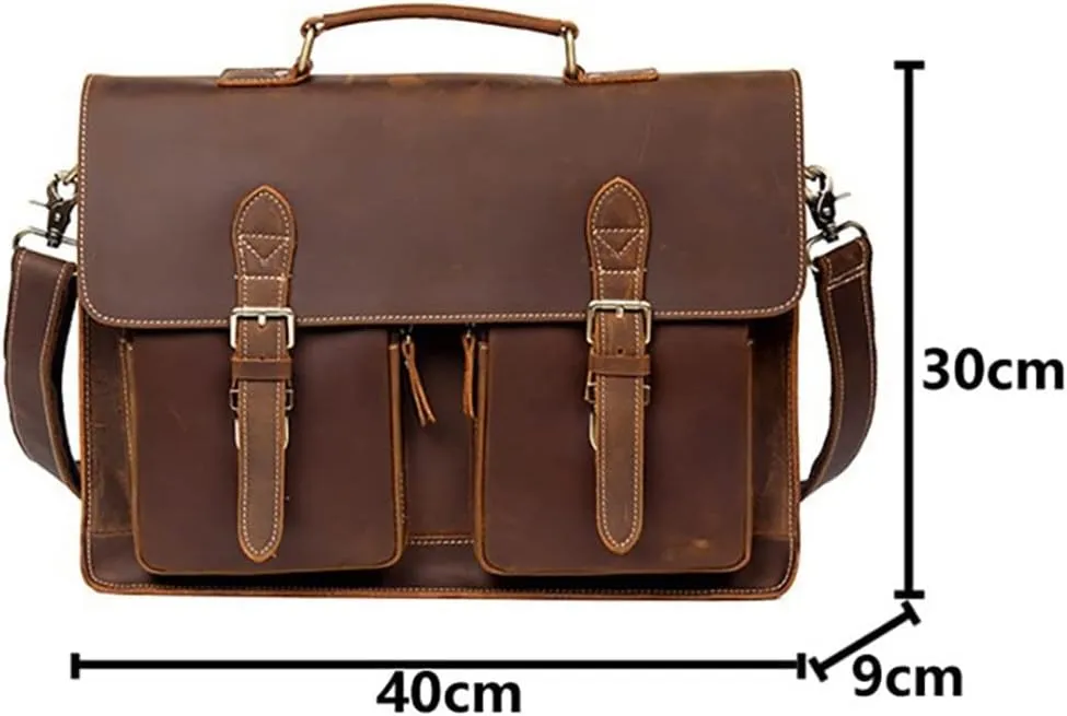 HBJWOV Leather Vintage Man Handbag Briefcase Men Shoulder Bags Brown Business 15.6 Inch Laptop Bag
