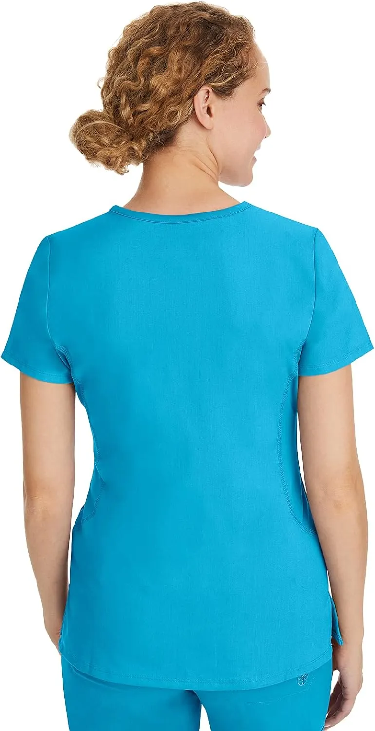 Healing Hands Women's Scrub Top V-Neck with 2 Pockets, 2-Way Stretch, and Yoga Knit Side Panels for Slim Fit- 2245