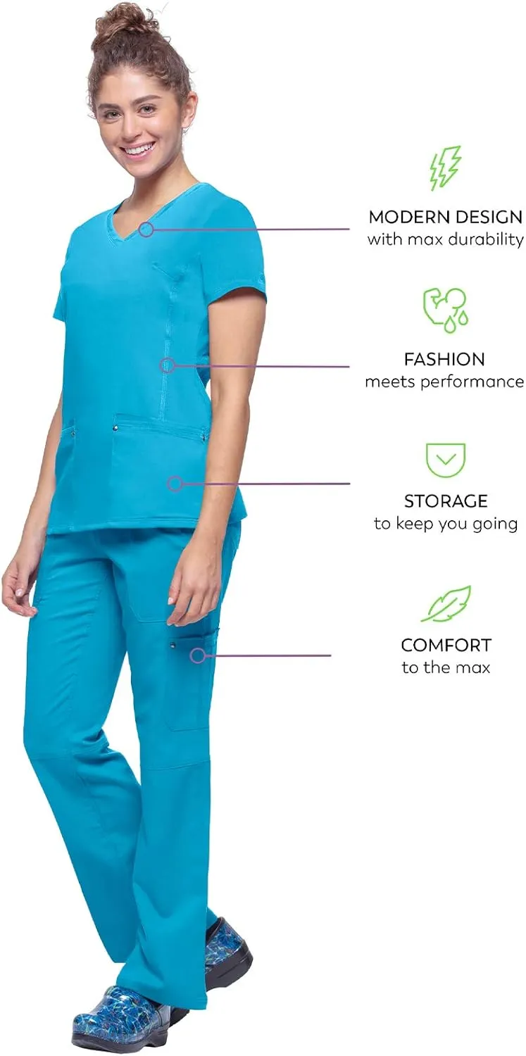 Healing Hands Women's Scrub Top V-Neck with 2 Pockets, 2-Way Stretch, and Yoga Knit Side Panels for Slim Fit- 2245