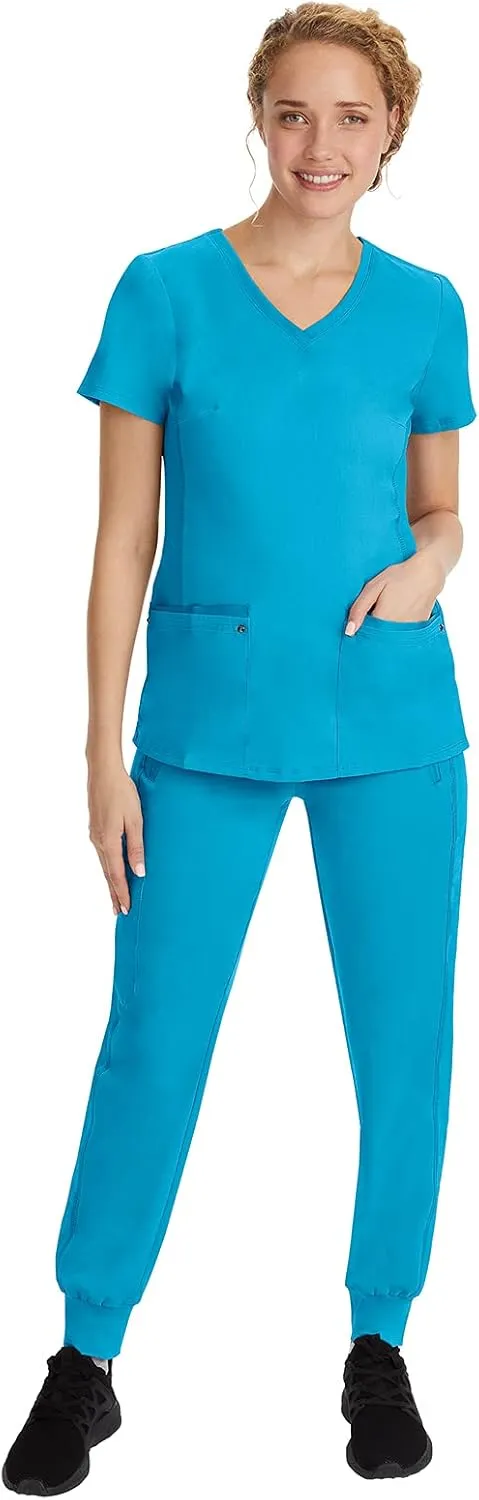 Healing Hands Women's Scrub Top V-Neck with 2 Pockets, 2-Way Stretch, and Yoga Knit Side Panels for Slim Fit- 2245